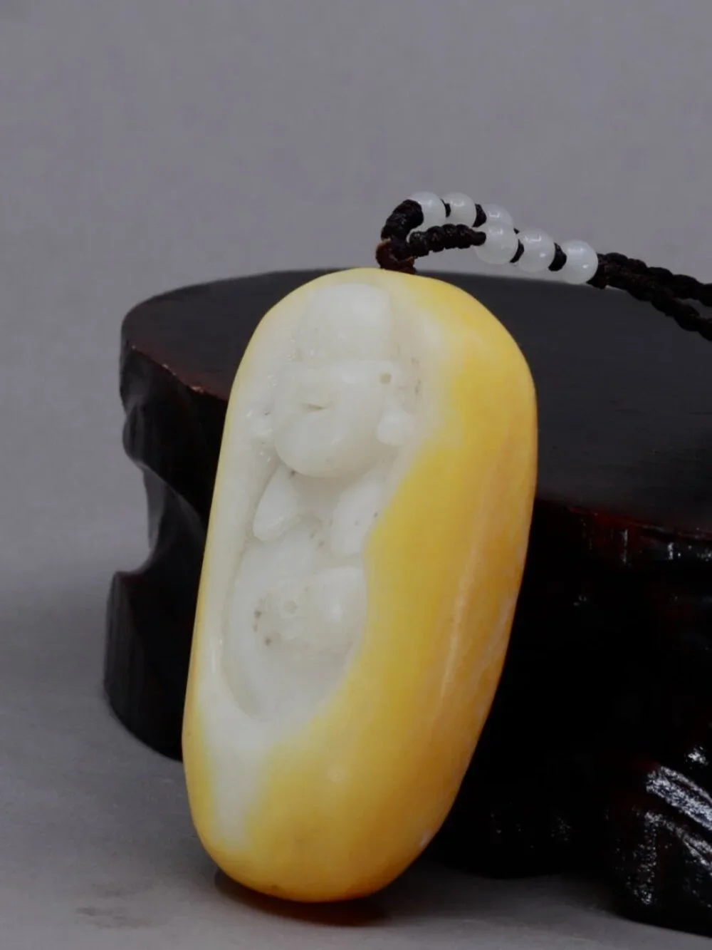 Chinese white hetian jade pendant w Laughing Buddha